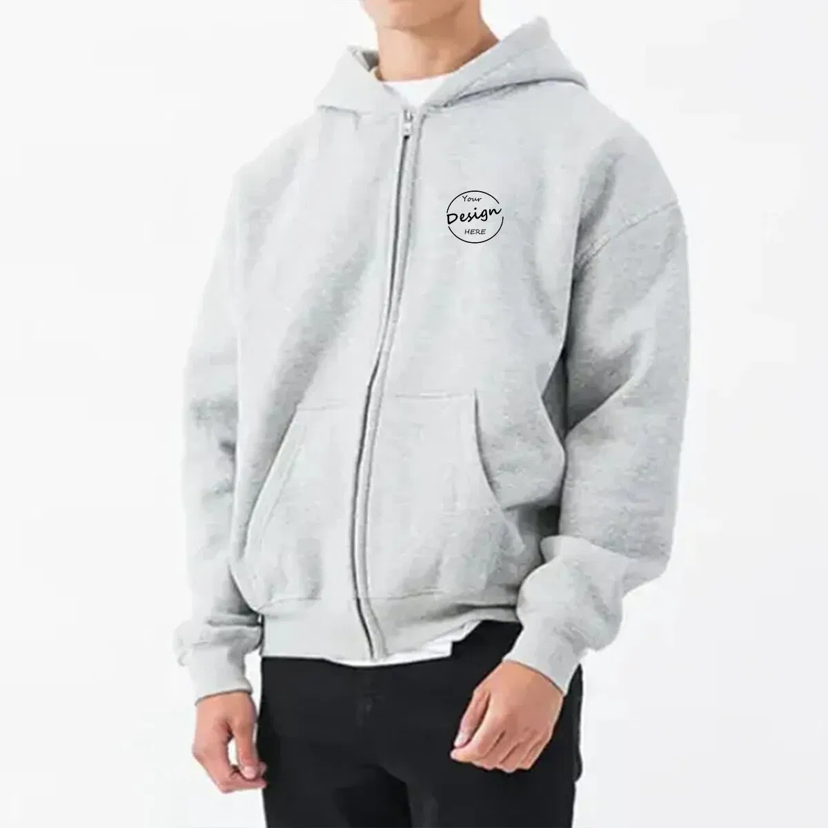 OEM High Quality Solid Color Embroidery Zipper Hoody Bulk Sportswear Casual Men Highstreet Blank Zip up Hoodies