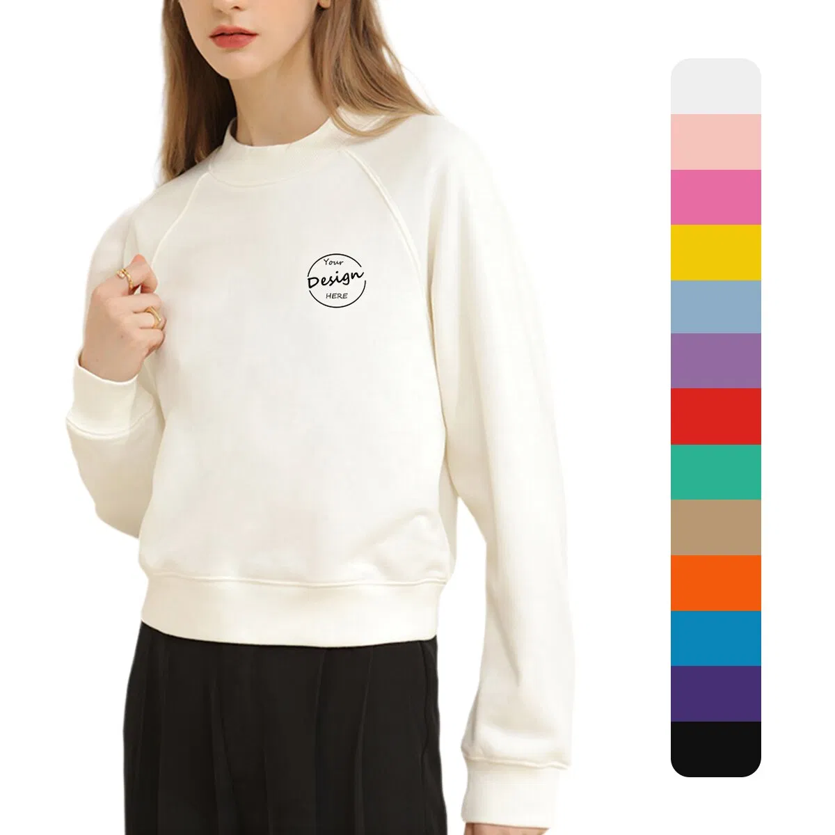 High Quality Solid Color French Terry Highstreet Custom Casual Silk Screen Printing Wholesale Crop Top Sweatshirt Women