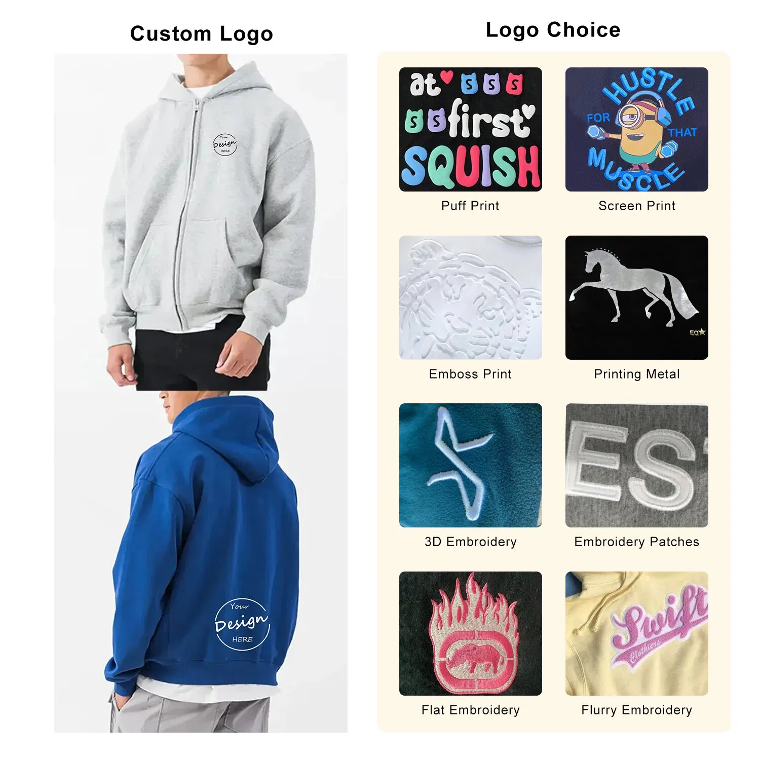 OEM High Quality Solid Color Embroidery Zipper Hoody Bulk Sportswear Casual Men Highstreet Blank Zip up Hoodies