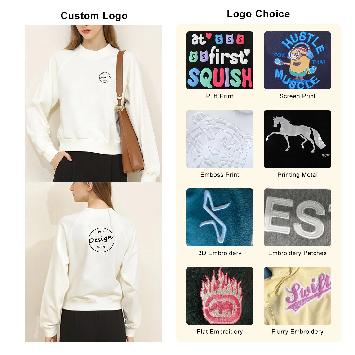 High Quality Solid Color French Terry Highstreet Custom Casual Silk Screen Printing Wholesale Crop Top Sweatshirt Women