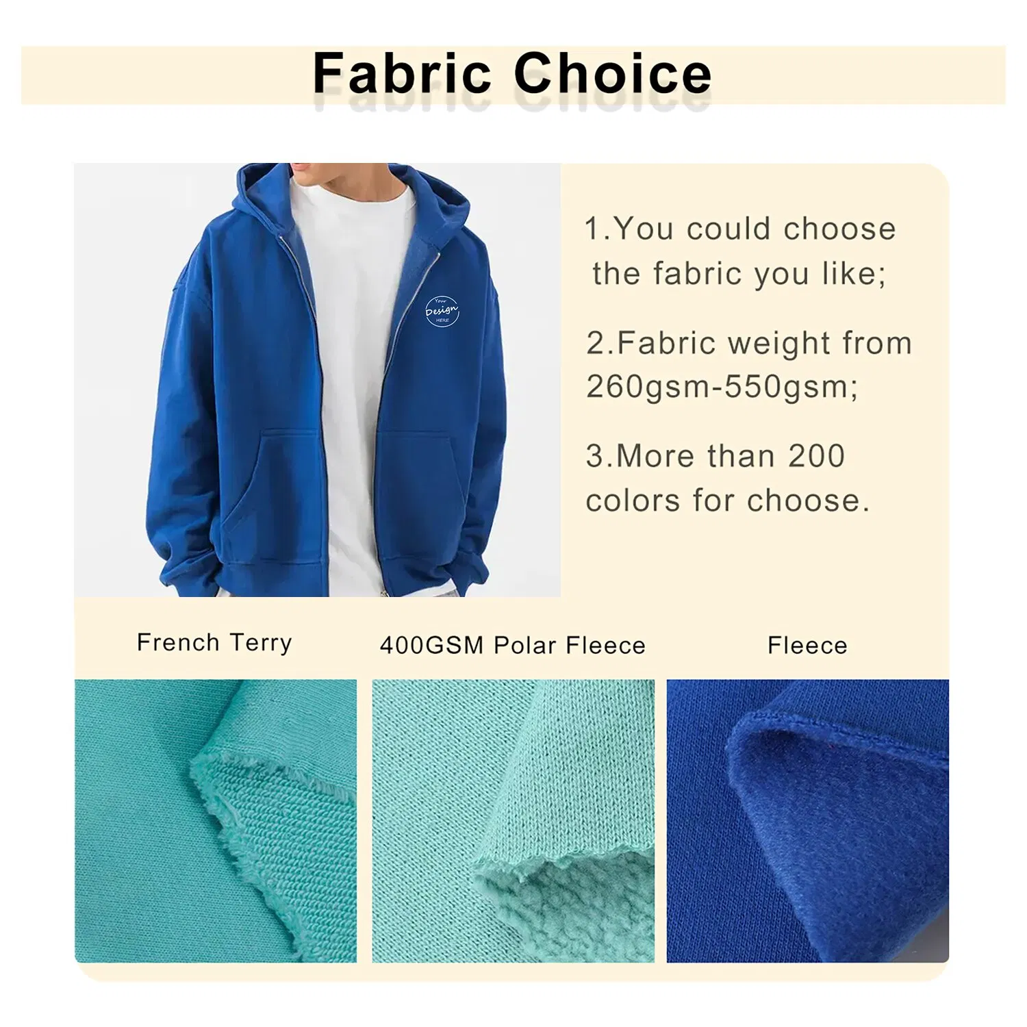 OEM High Quality Solid Color Embroidery Zipper Hoody Bulk Sportswear Casual Men Highstreet Blank Zip up Hoodies