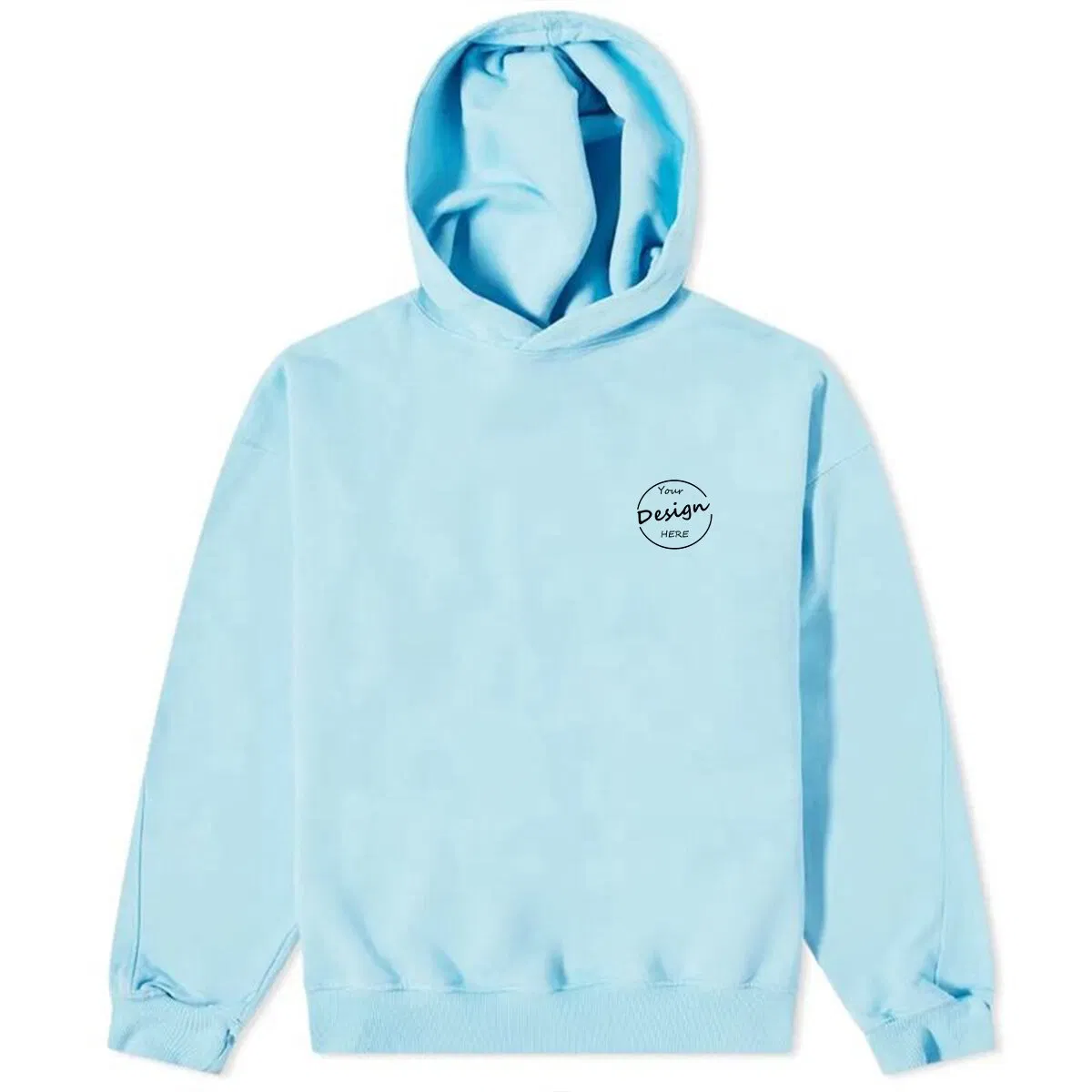 Custom Highstreet Wholesale Screen Print Hoody Pullover 100%Cotton Heavyweght Fleece Casual High Quality Soft Light Blue Hoodie