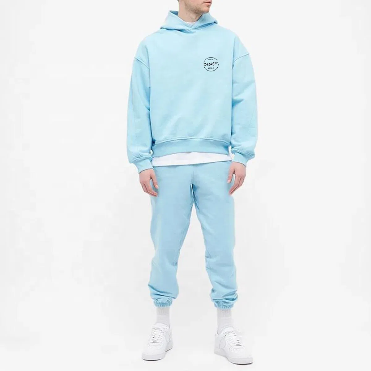 Custom Highstreet Wholesale Screen Print Hoody Pullover 100%Cotton Heavyweght Fleece Casual High Quality Soft Light Blue Hoodie