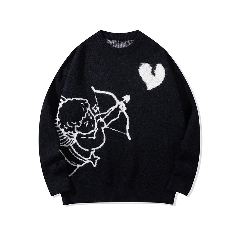 Jacquard Cartoon Design Knit Sweater 2024 Winter Crew Neck Men Pullover Sweater