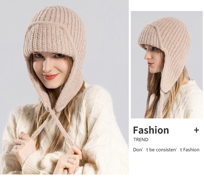 Outdoor Windproof Warm Beanies Scarf Set Colored Jacquard Knit Trapper Hat
