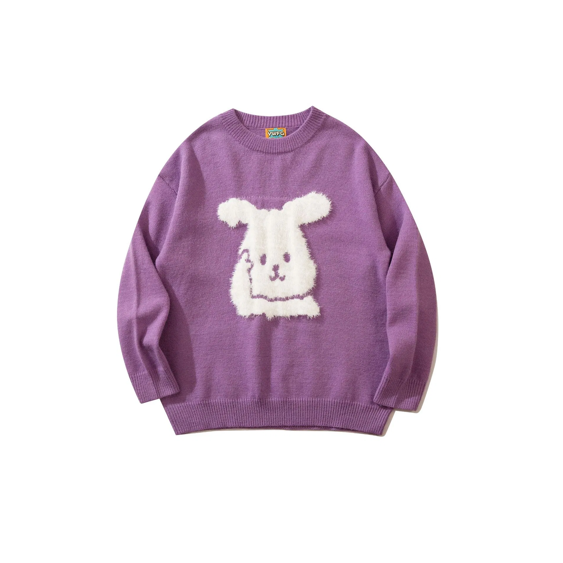 Girls New Arrival Crew Neck Batwing Sleeve Loose Carton Print Pullover Sweater