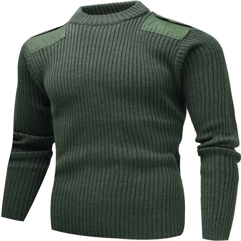 Tactical Olive Green Men&prime;s Wool Sweater with Stand-up Collar Comfortable Warm Sweater