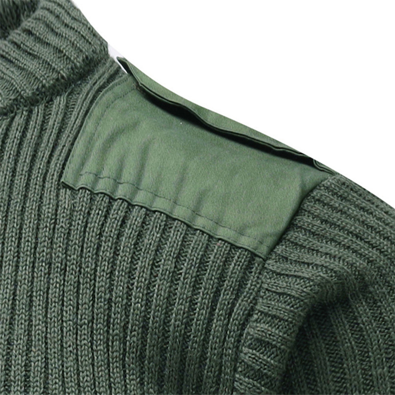 Tactical Olive Green Men&prime;s Wool Sweater with Stand-up Collar Comfortable Warm Sweater