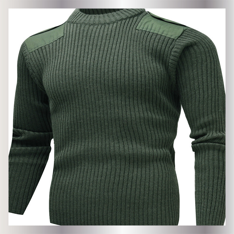 Tactical Olive Green Men′s Wool Sweater with Stand-up Collar Comfortable Warm Sweater