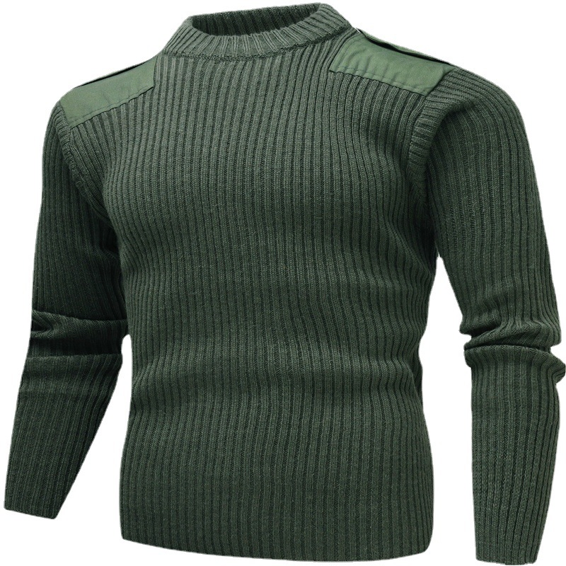 Tactical Olive Green Men&prime;s Wool Sweater with Stand-up Collar Comfortable Warm Sweater