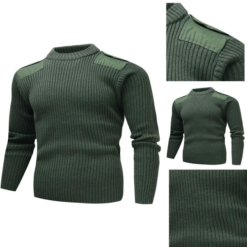 Tactical Olive Green Men&prime;s Wool Sweater with Stand-up Collar Comfortable Warm Sweater