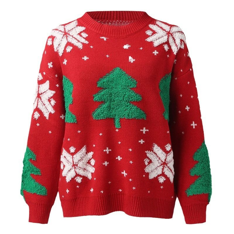 New Round Neck Christmas Tree Jumper Europe and The United States Jacquard Cartoon Snowflake Loose Sweater Jacket