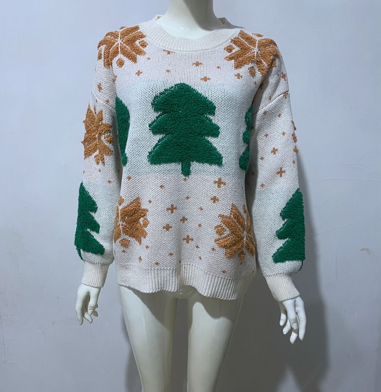 New Round Neck Christmas Tree Jumper Europe and The United States Jacquard Cartoon Snowflake Loose Sweater Jacket