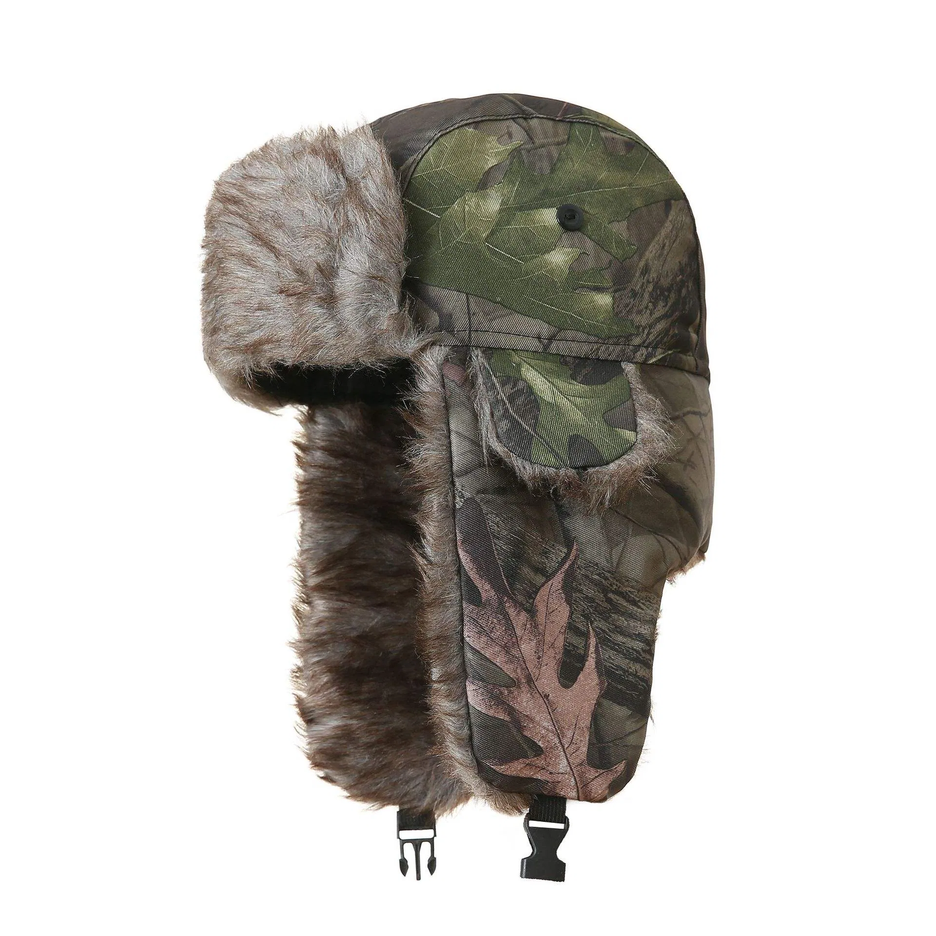 Autumn and Winter Ear Protection Hat with Leaf Print Outdoor Thick Velvet Warm Trapper Hats