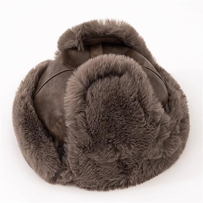 Autumn and Winter New Leather Hat Thickened Warm Plush Windproof Riding Ear Protection Hats