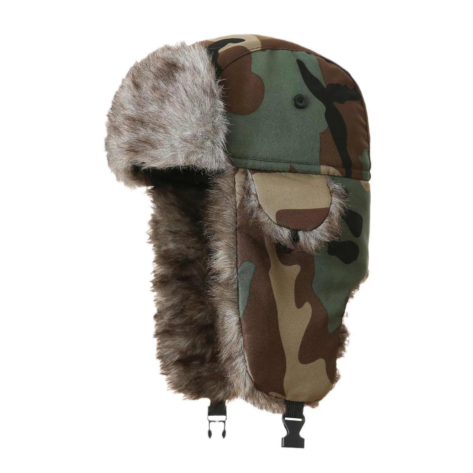 Autumn and Winter Ear Protection Hat with Leaf Print Outdoor Thick Velvet Warm Trapper Hats
