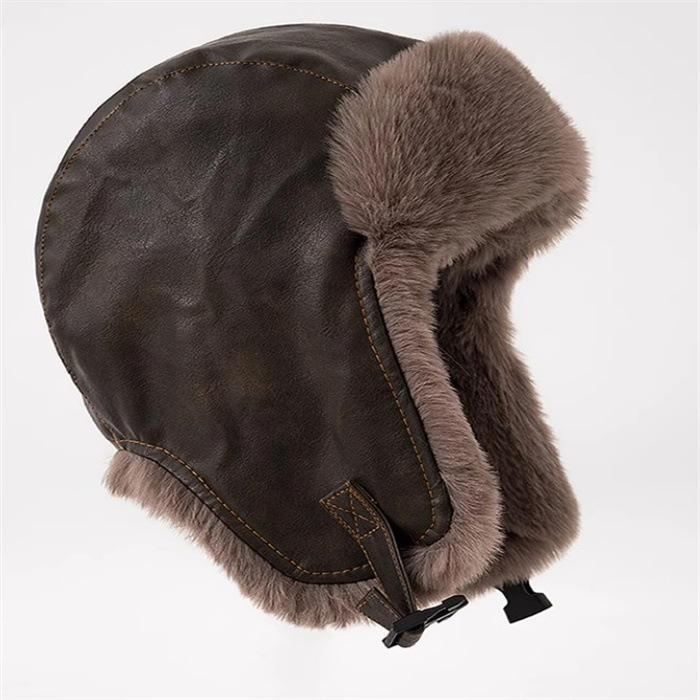 Autumn and Winter New Leather Hat Thickened Warm Plush Windproof Riding Ear Protection Hats