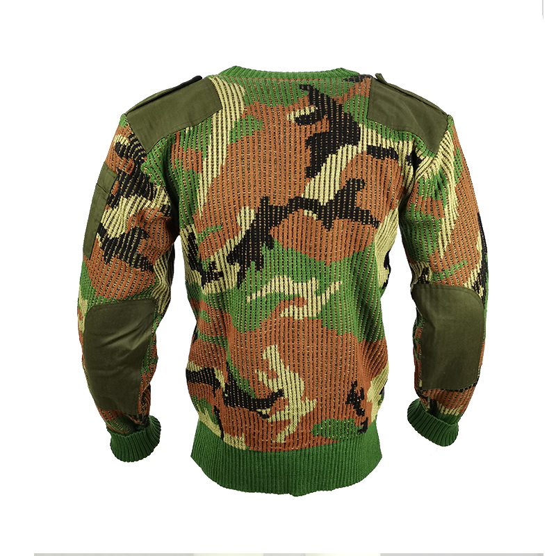 Men&prime;s Sweaters Anti-Shrink Tactical Style Woodland Camo Long Sleeve Wool Acrylic Soft Thermal Knitted Sweater V-Neck Commando Sweater