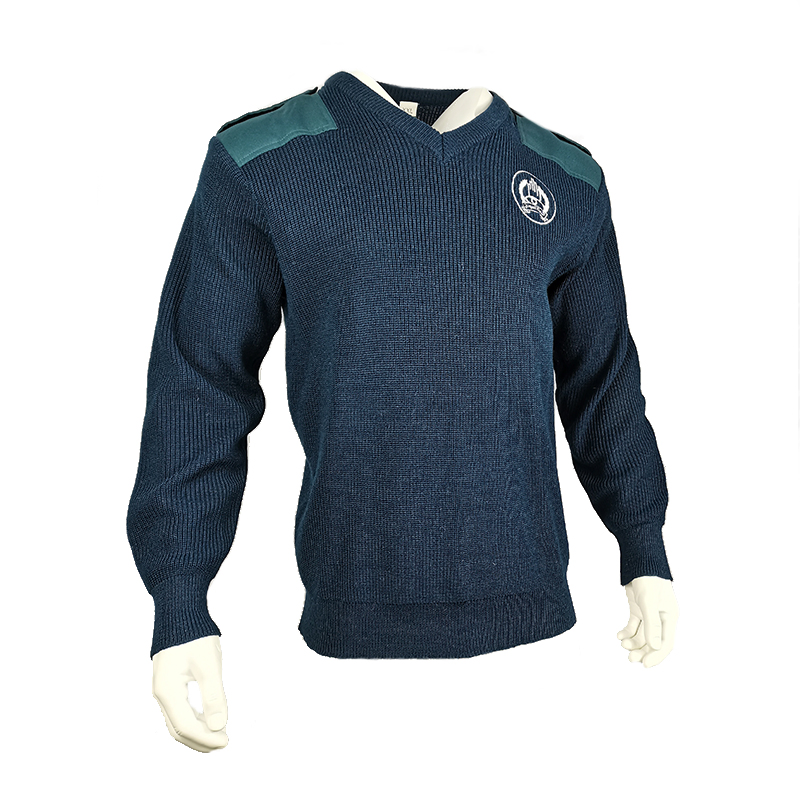 Security Pullover Men&prime;s Wool Long Sleeve Knitting Navy Blue Commando Sweater