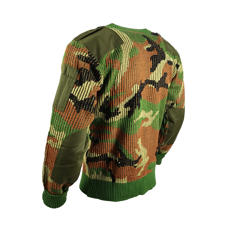 Men&prime;s Sweaters Anti-Shrink Tactical Style Woodland Camo Long Sleeve Wool Acrylic Soft Thermal Knitted Sweater V-Neck Commando Sweater