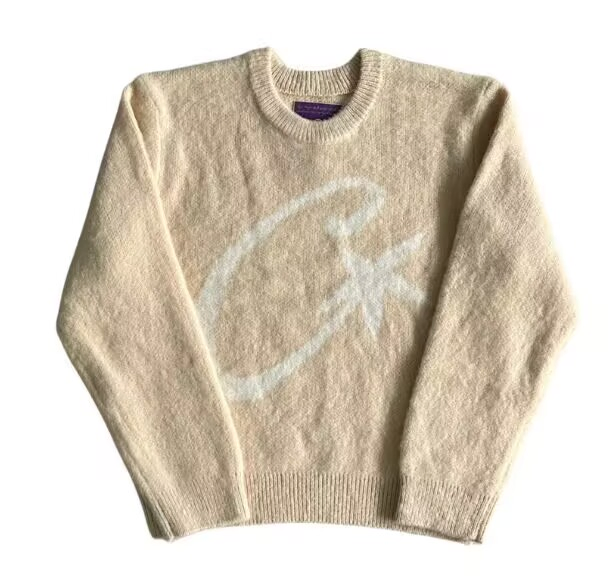 Corteiz Mohair Knit Sweater Men Long Sleeved Sweater Versatile Loose Pullover Knitted