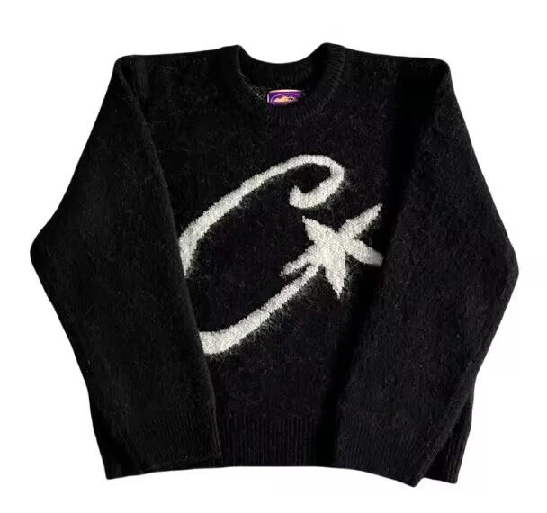 Corteiz Mohair Knit Sweater Men Long Sleeved Sweater Versatile Loose Pullover Knitted