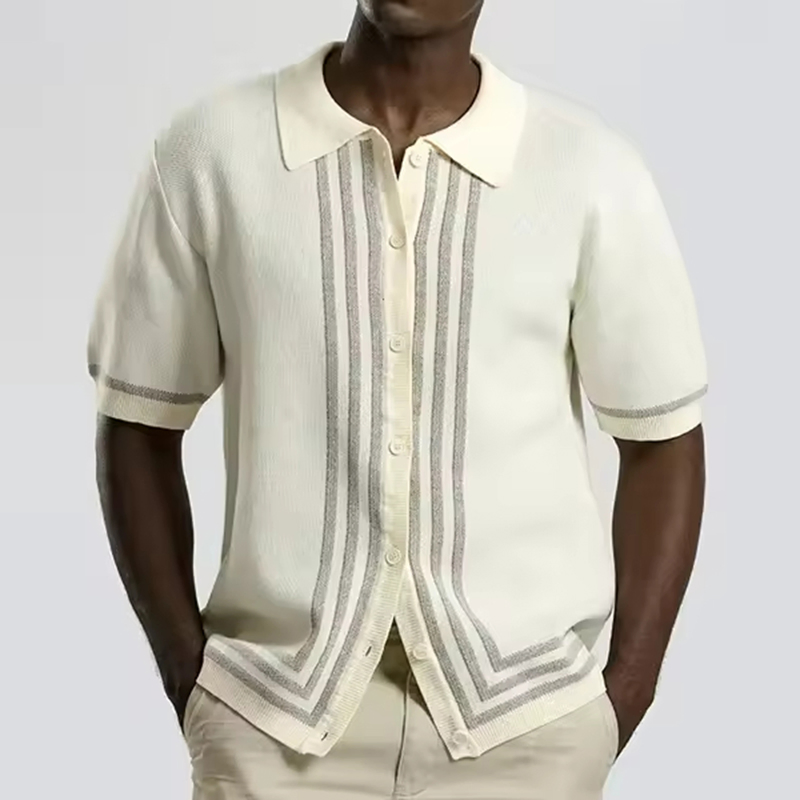 High Quality Men′s Short Sleeve Knitted Cardigan Custom Logo Popular Cotton Knitted Polo Collar Sweater Fashion Streetwear Men′s Sweater