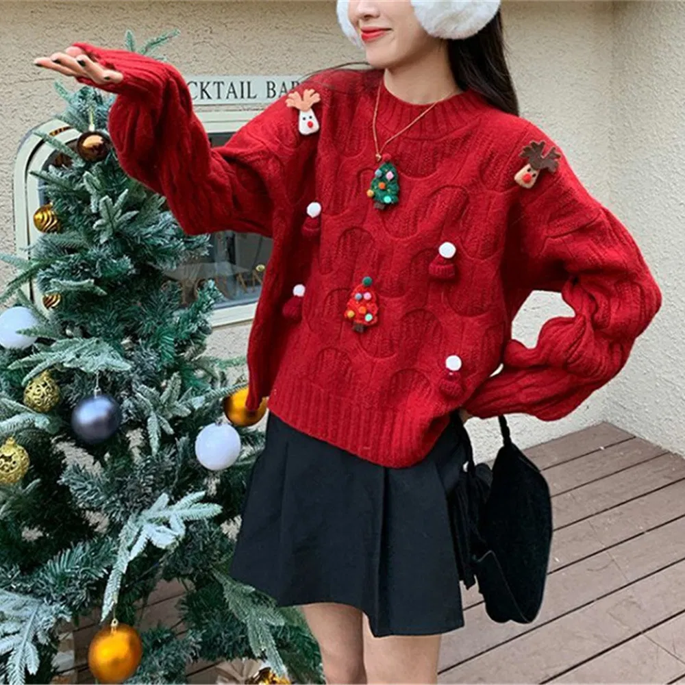 Wholesale High Quality Winter Christmas Sweaters High Neck Turtleneck Embroidered Pullover Ov Ersized Knit Christmas Ugly Sweaters
