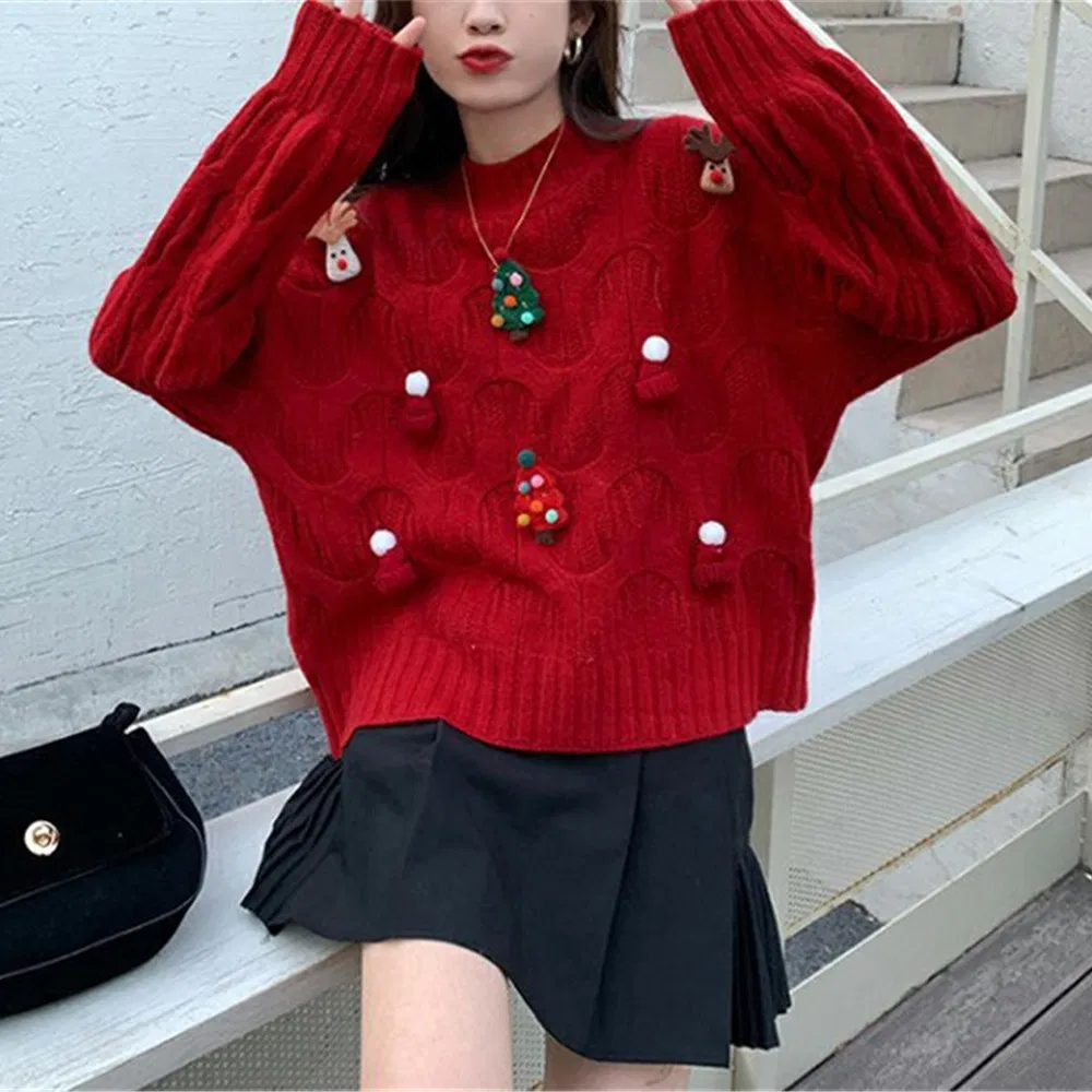 Wholesale High Quality Winter Christmas Sweaters High Neck Turtleneck Embroidered Pullover Ov Ersized Knit Christmas Ugly Sweaters