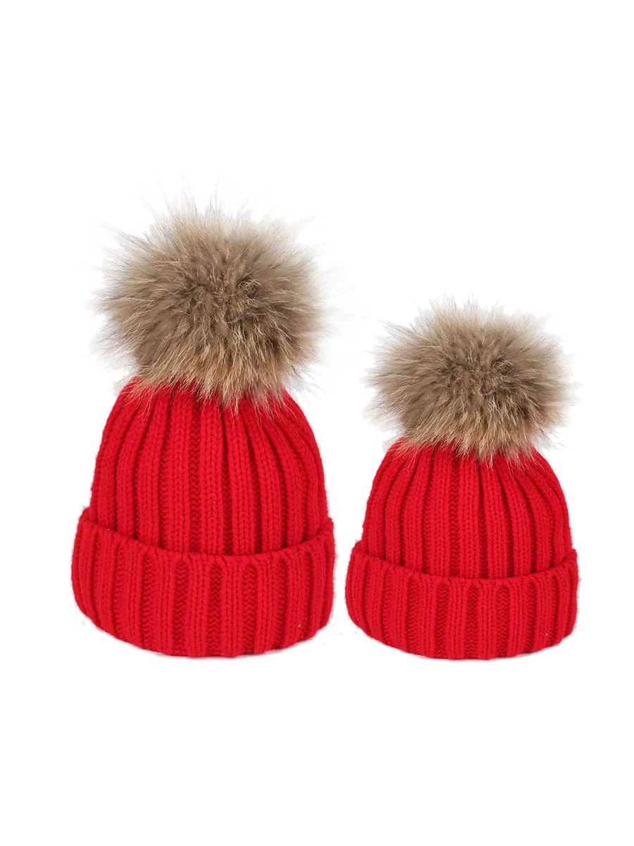 Adult POM POM Winter Hat Sets Wool Hat Winter Hat for Children Bobble Winter Hat