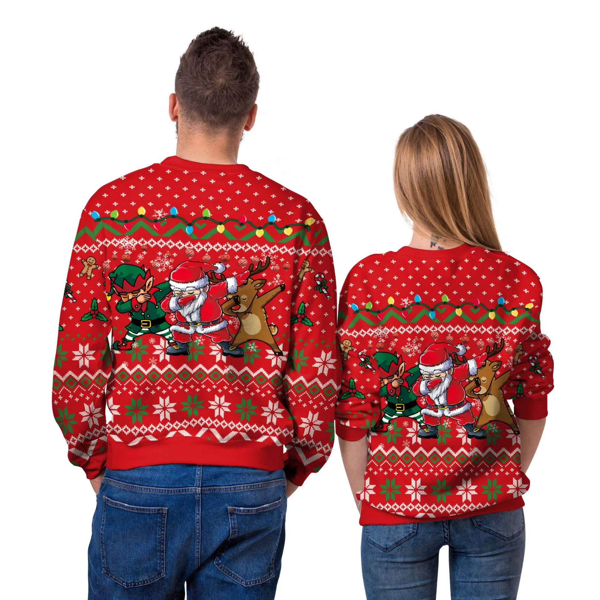 Wholesale Couple Christmas Sweater Custom Women Clothing Pullover Women′s Animal Christmas Jumper O-Neck Knitted Sweaters for Adult