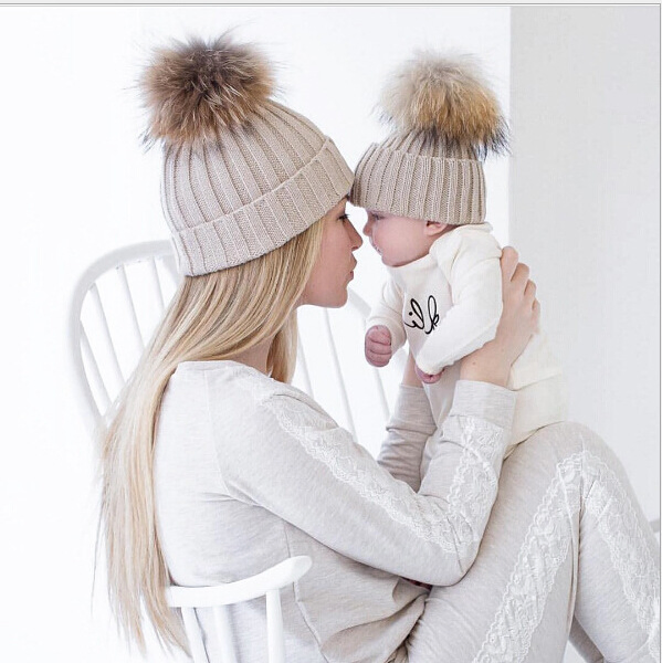 Adult POM POM Winter Hat Sets Wool Hat Winter Hat for Children Bobble Winter Hat