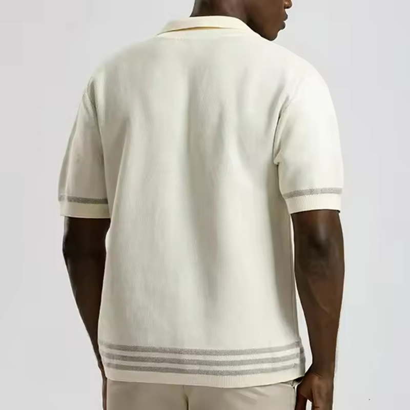 High Quality Men&prime;s Short Sleeve Knitted Cardigan Custom Logo Popular Cotton Knitted Polo Collar Sweater Fashion Streetwear Men&prime;s Sweater