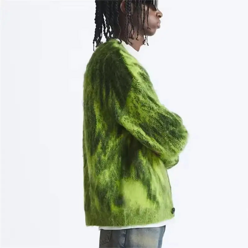 Custom Logo OEM ODM Cardigan Mohair Jacquard Knitted Men&prime;s Sweater Custom Knitted Fashionable Sweater for Men