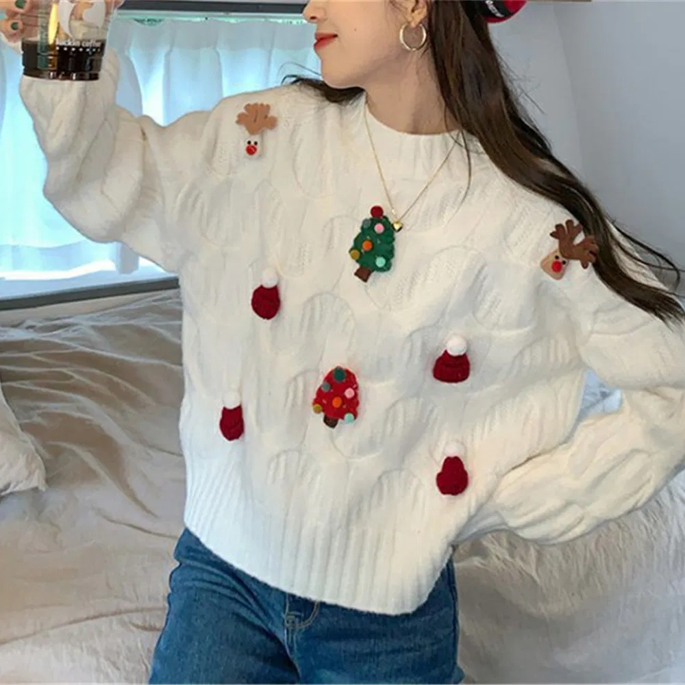 Wholesale High Quality Winter Christmas Sweaters High Neck Turtleneck Embroidered Pullover Ov Ersized Knit Christmas Ugly Sweaters