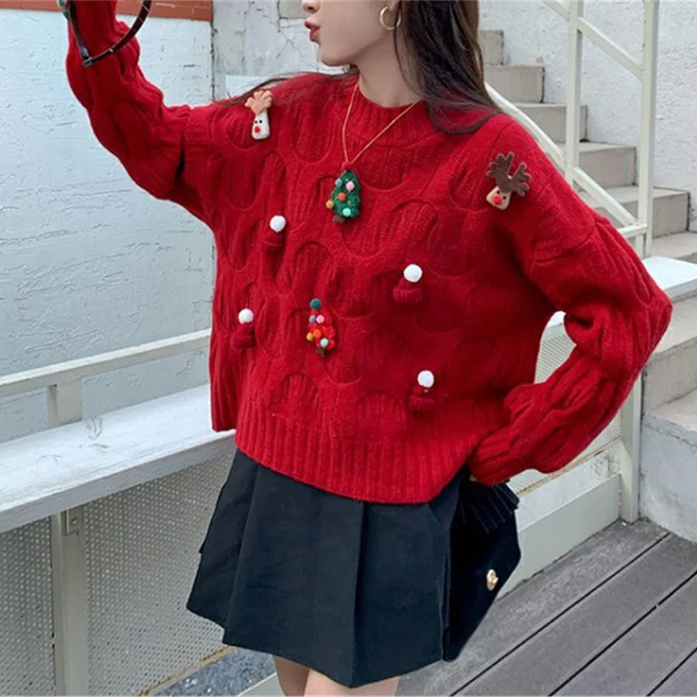 Wholesale High Quality Winter Christmas Sweaters High Neck Turtleneck Embroidered Pullover Ov Ersized Knit Christmas Ugly Sweaters