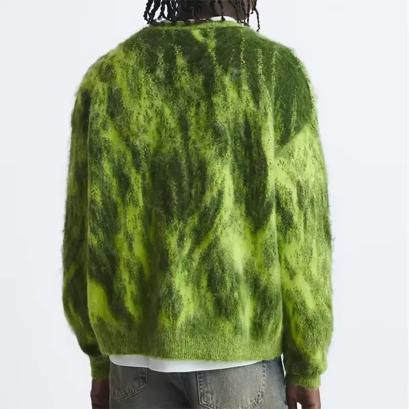 Custom Logo OEM ODM Cardigan Mohair Jacquard Knitted Men&prime;s Sweater Custom Knitted Fashionable Sweater for Men