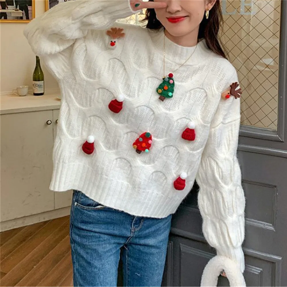 Wholesale High Quality Winter Christmas Sweaters High Neck Turtleneck Embroidered Pullover Ov Ersized Knit Christmas Ugly Sweaters