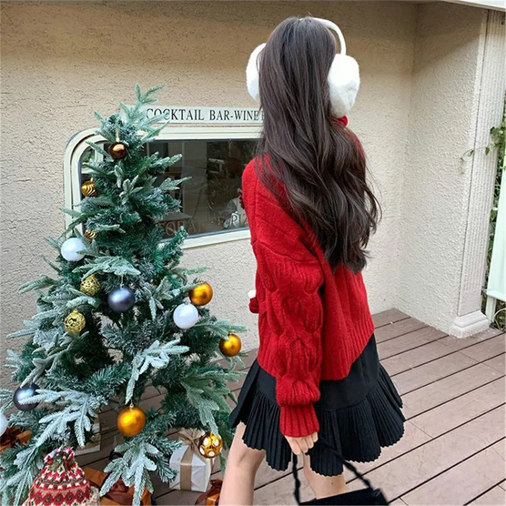 Wholesale High Quality Winter Christmas Sweaters High Neck Turtleneck Embroidered Pullover Ov Ersized Knit Christmas Ugly Sweaters