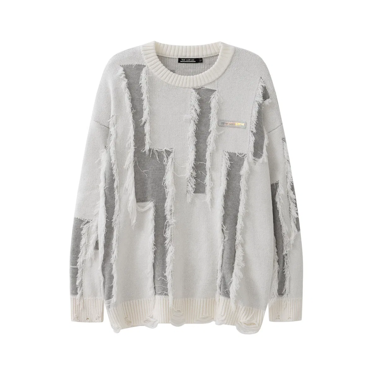 New Product Distressed Tassel Small Label Loose Mouth Trendy Contrasting Color Design Knitted Sweater