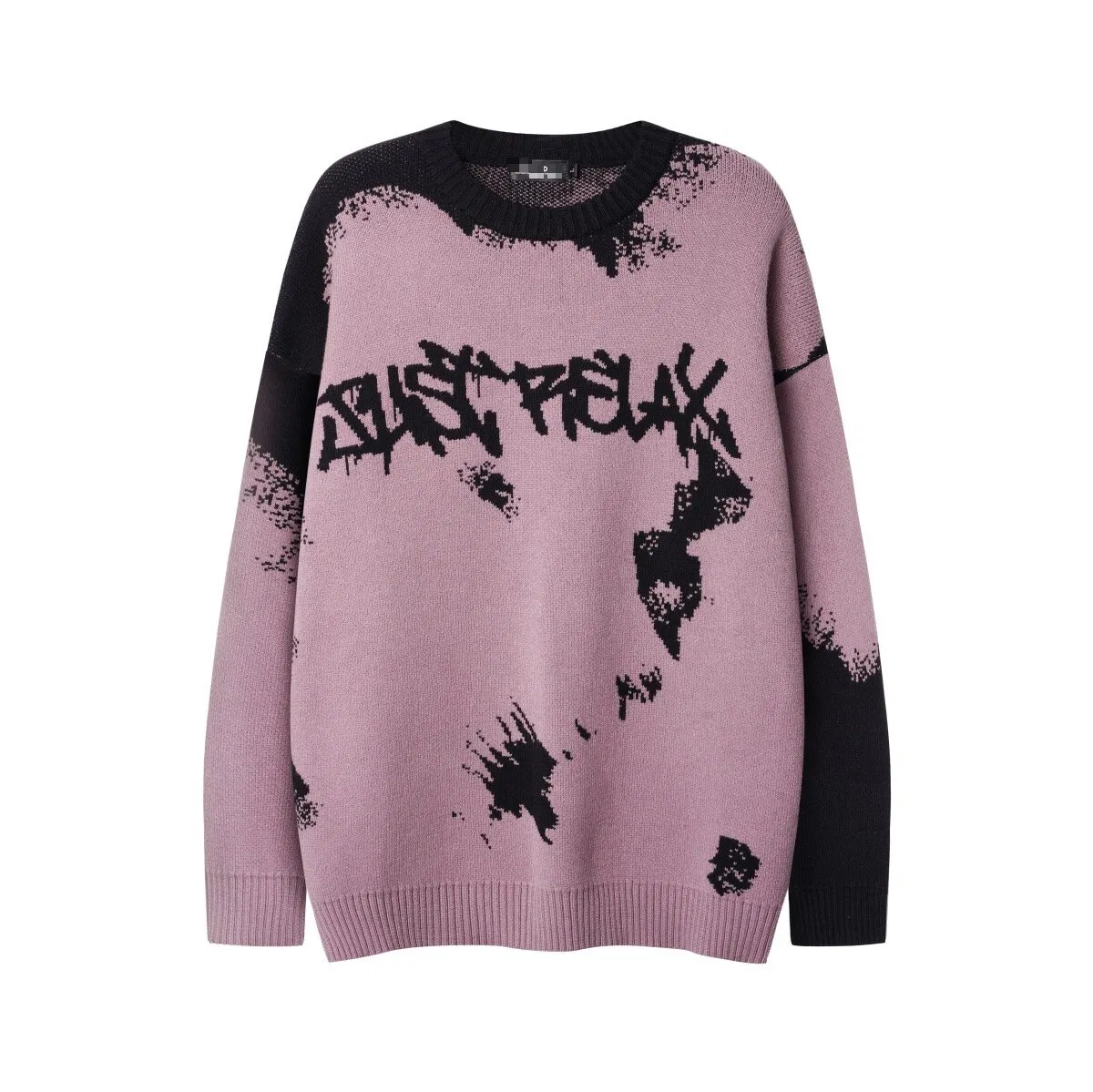 Retro Distressed Contrasting Core Yarn Round Neck Pullover Sweater T-Shirt
