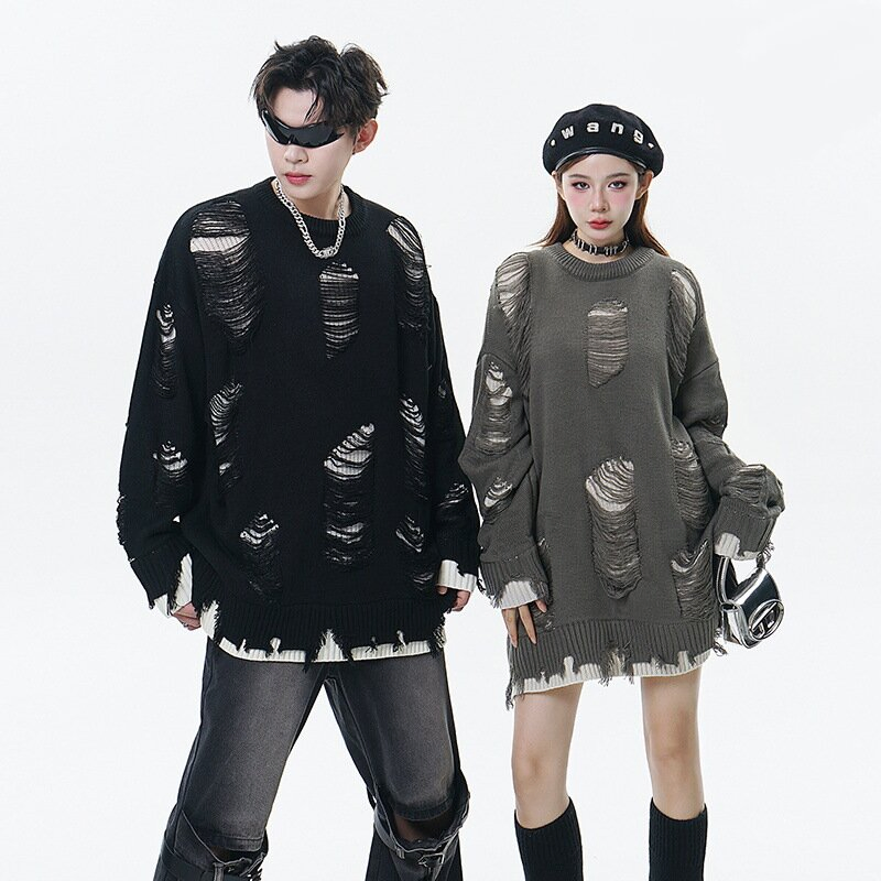 Autumn and Winter Oversize Fashion Retro Fake Two Piece Worn Sweater Women′s Long Sleeved T-Shirt