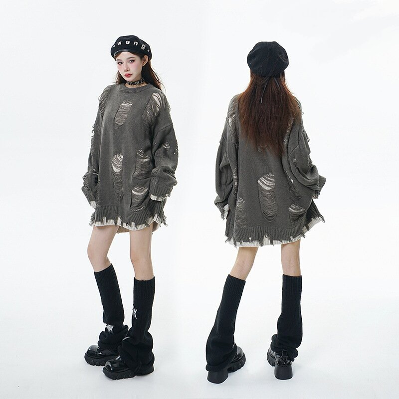 Autumn and Winter Oversize Fashion Retro Fake Two Piece Worn Sweater Women&prime;s Long Sleeved T-Shirt