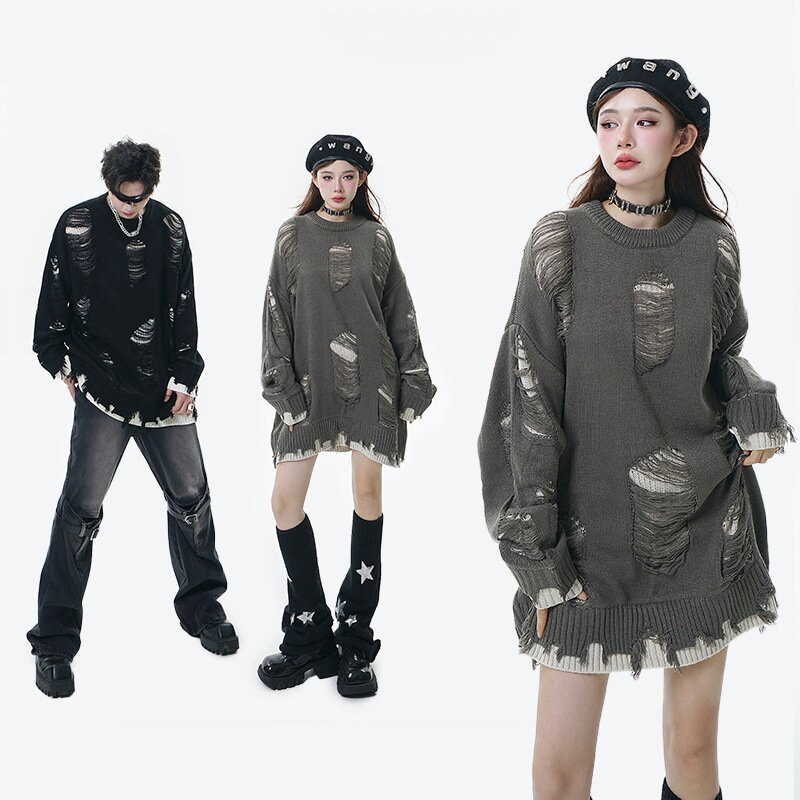 Autumn and Winter Oversize Fashion Retro Fake Two Piece Worn Sweater Women&prime;s Long Sleeved T-Shirt