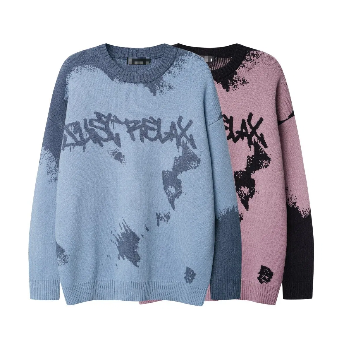 Retro Distressed Contrasting Core Yarn Round Neck Pullover Sweater T-Shirt