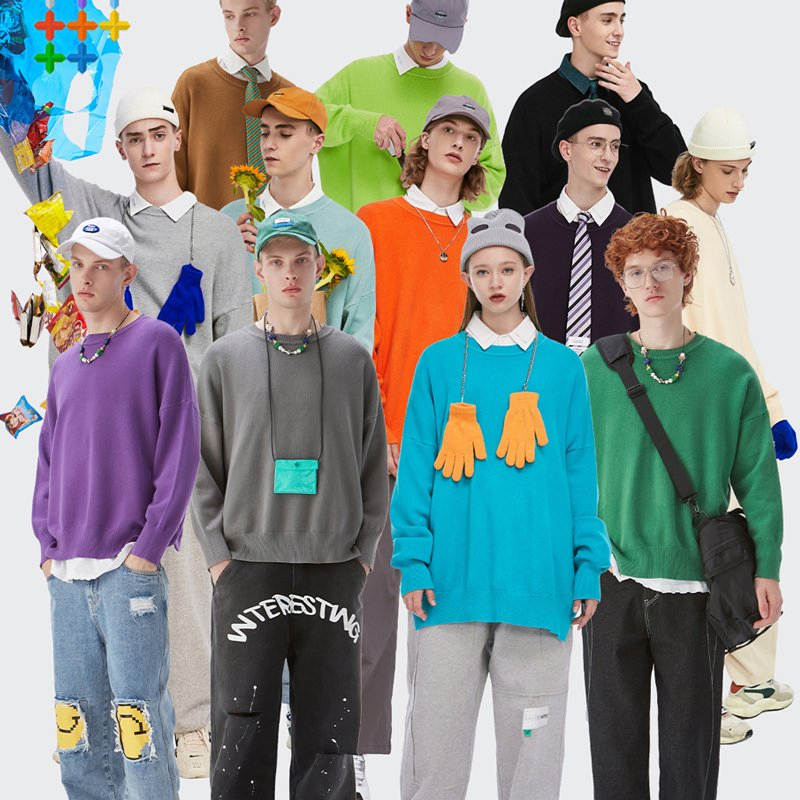 50%Rayon 22%Nylon 28%Polyester 26 Thread Count Cored Yarn Loose Round Neck Solid Color Knit Sweater