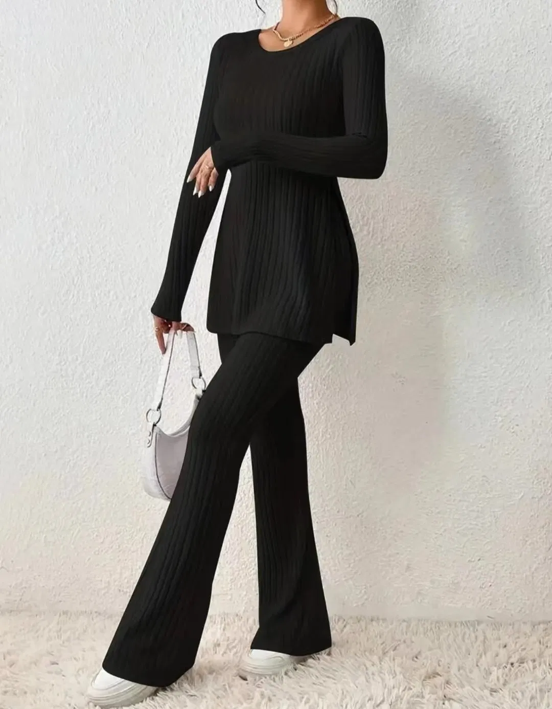 Women&prime;s Longsleeve Sexy Pure Color Sweater Daily Fit Fashion Set