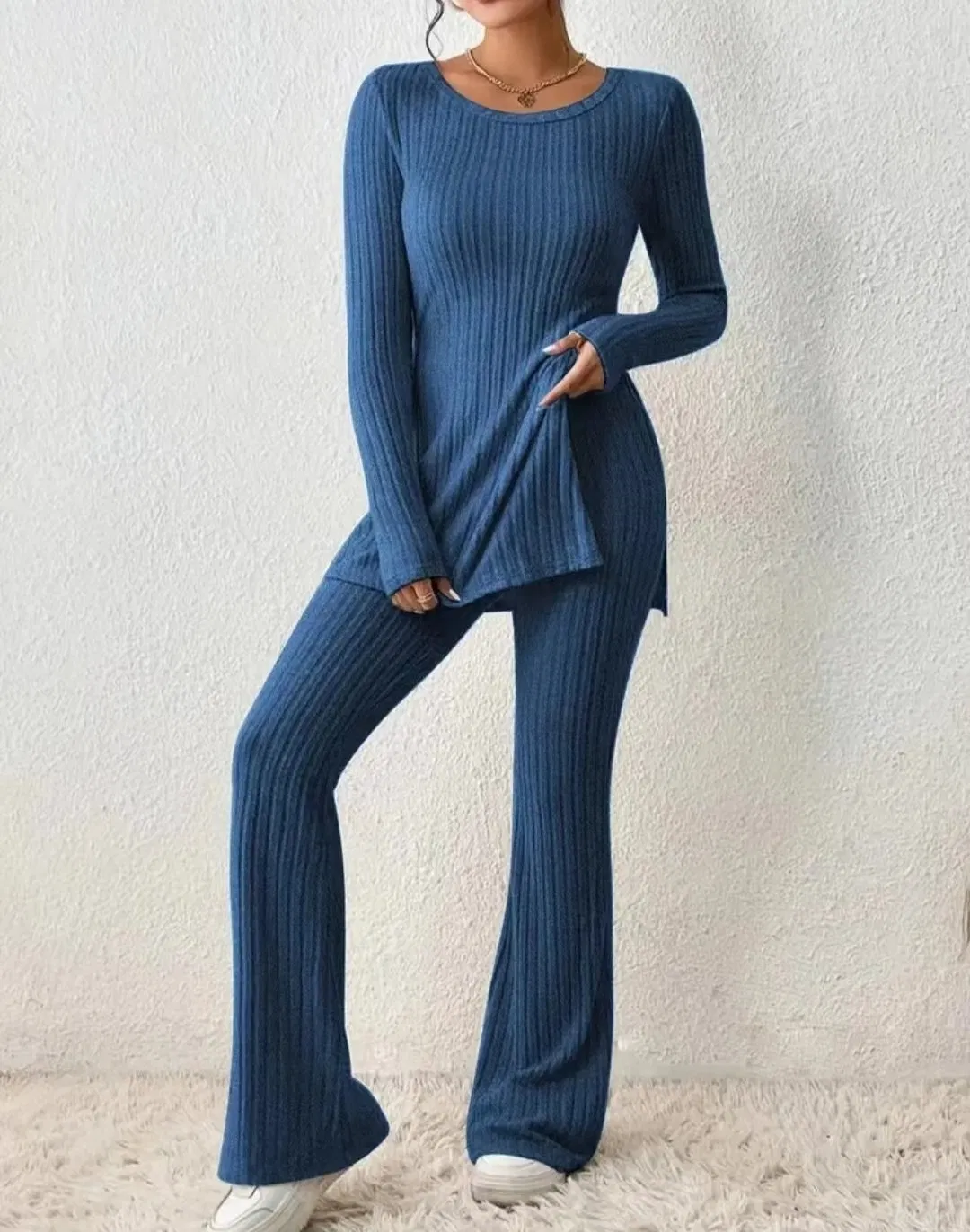 Women&prime;s Longsleeve Sexy Pure Color Sweater Daily Fit Fashion Set