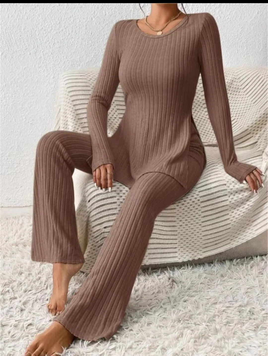 Women&prime;s Longsleeve Sexy Pure Color Sweater Daily Fit Fashion Set