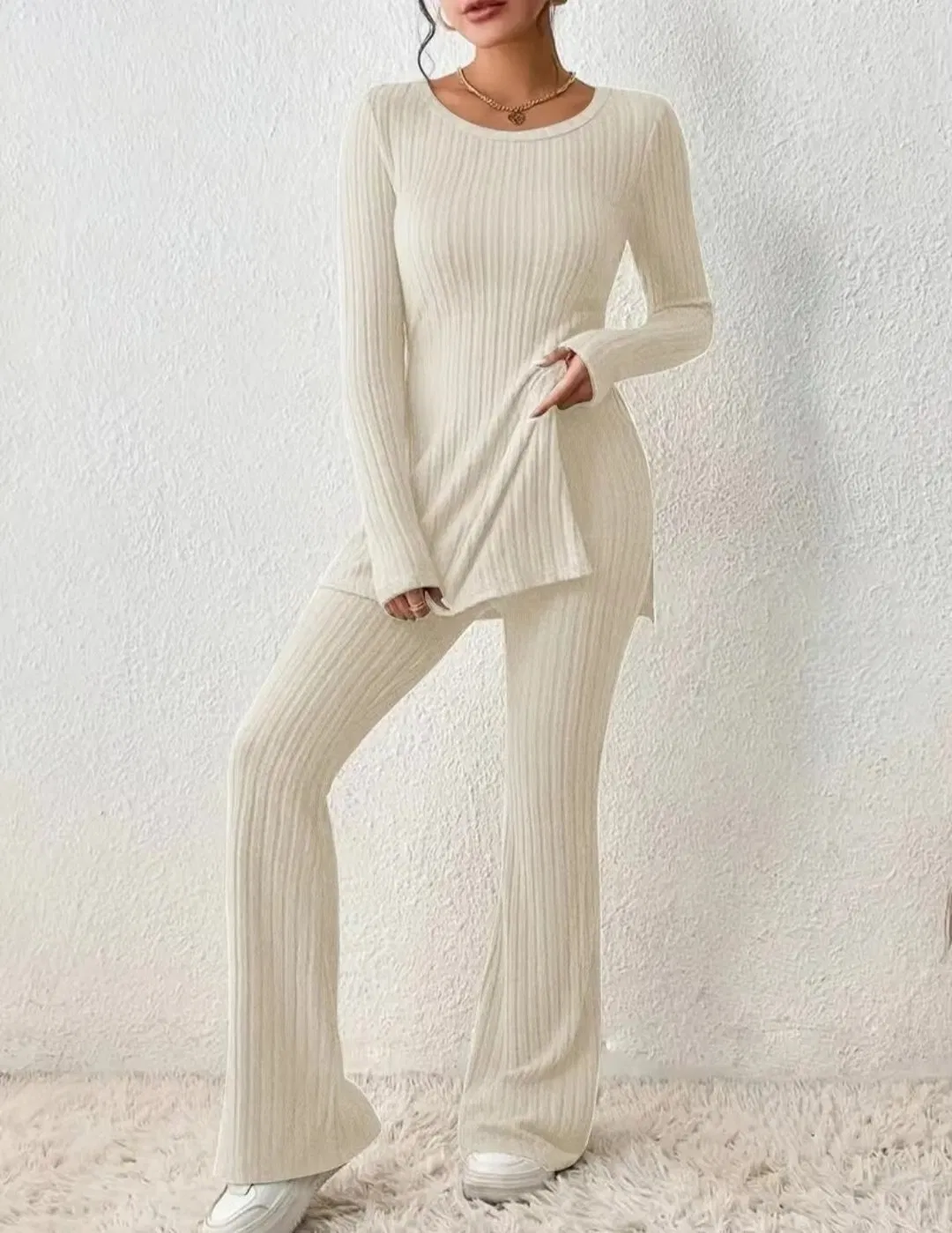Women′s Longsleeve Sexy Pure Color Sweater Daily Fit Fashion Set